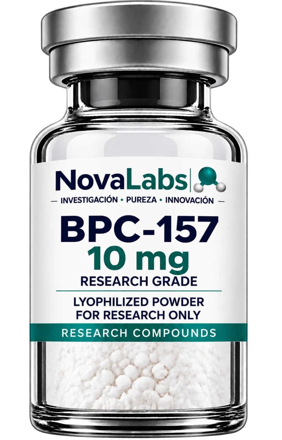 Vial de BPC-157 10 mg NovaLabs, polvo liofilizado