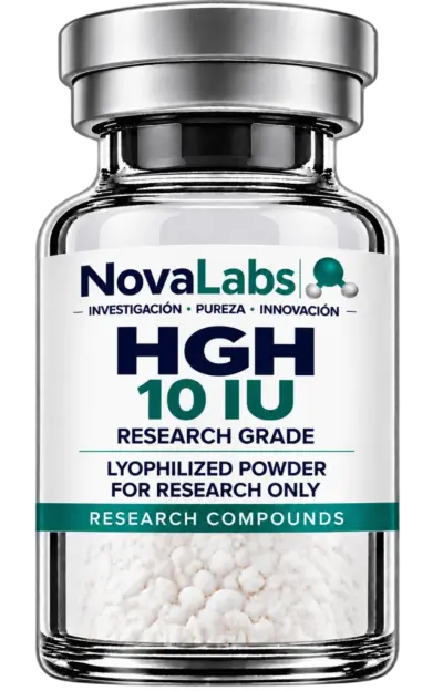 Vial de HGH 10 IU NovaLabs, polvo liofilizado