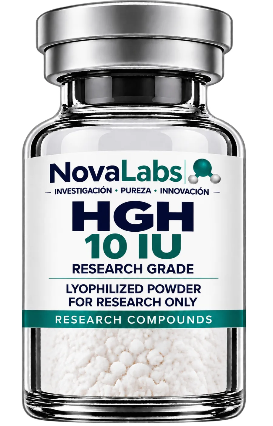 Vial de HGH 10 IU NovaLabs, polvo liofilizado