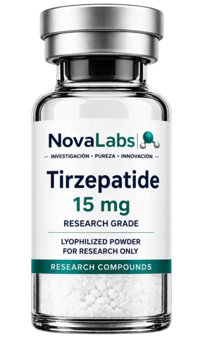 Vial de Tirzepatide 15 mg NovaLabs, polvo liofilizado